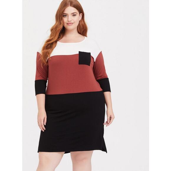 Torrid Rust Colorblock Mini Jersey Tee Shirt Dress NWT Plus Size 1 - Picture 1 of 4